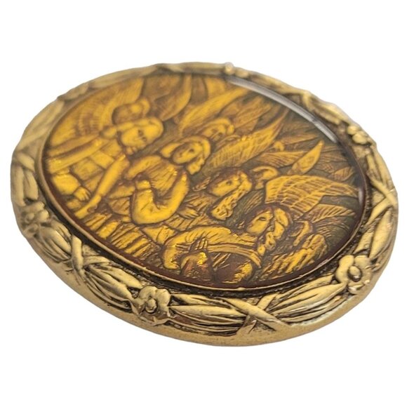 The Vatican Library Collection Religious Angels Oval Pin Brooch, Signed M937 - Picture 3 of 9